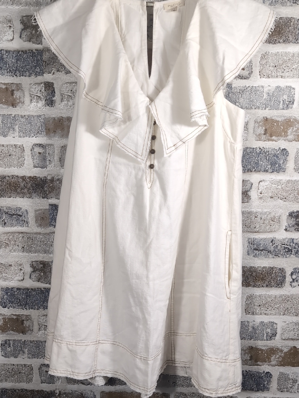 Pilcro Ruffle Vneck Ivory Shift Dress W/Pockets. Sz.S. - Picture 5 of 9